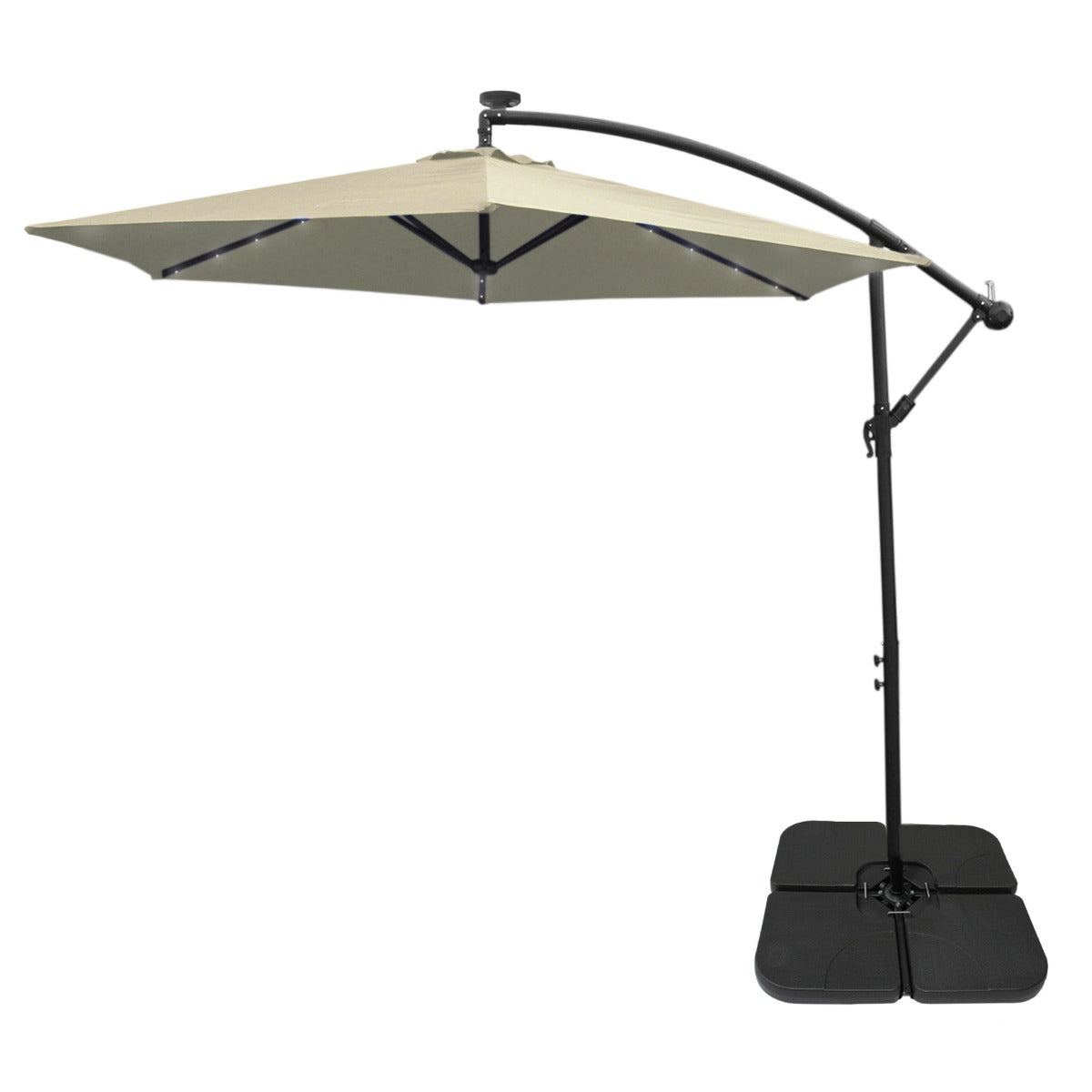 Guarda-chuva Cantilever 3m com Luzes LED e Base Quadrada - Creme