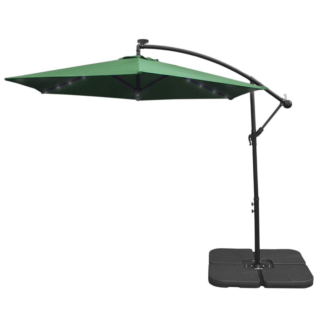 Guarda-chuva Cantilever 3m com Luzes LED e Base Quadrada - Verde