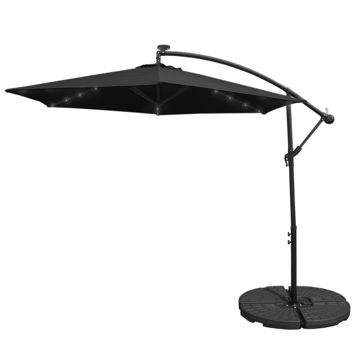 Guarda-chuva Cantilever LED 3m com Base Redonda - Preto
