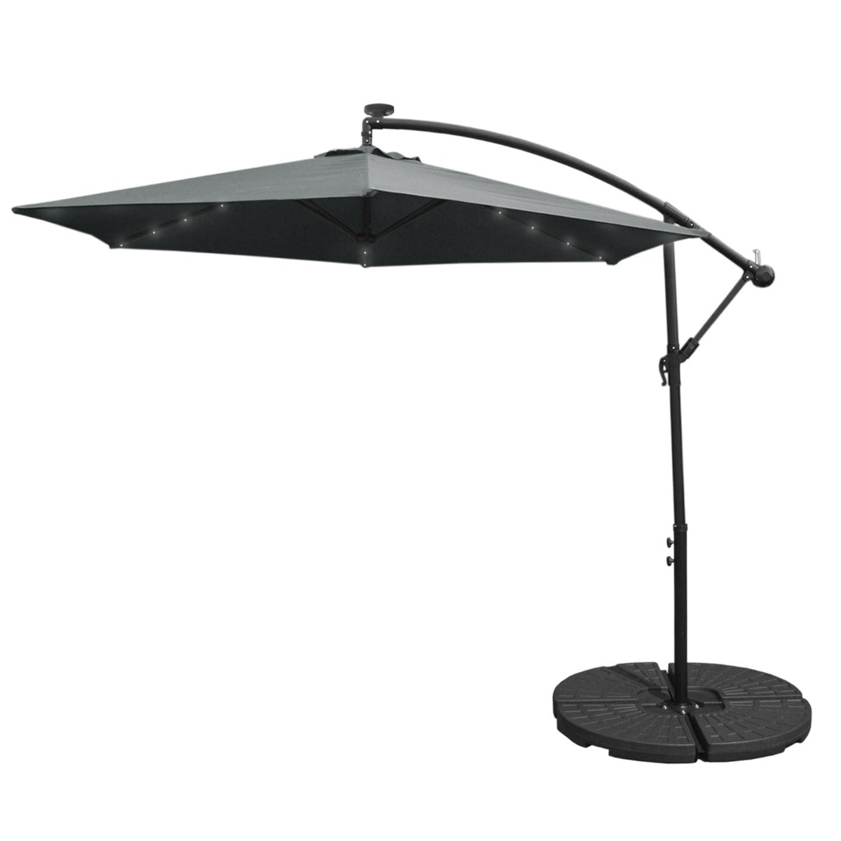 Guarda-chuva Cantilever LED 3m com Base Redonda - Cinza