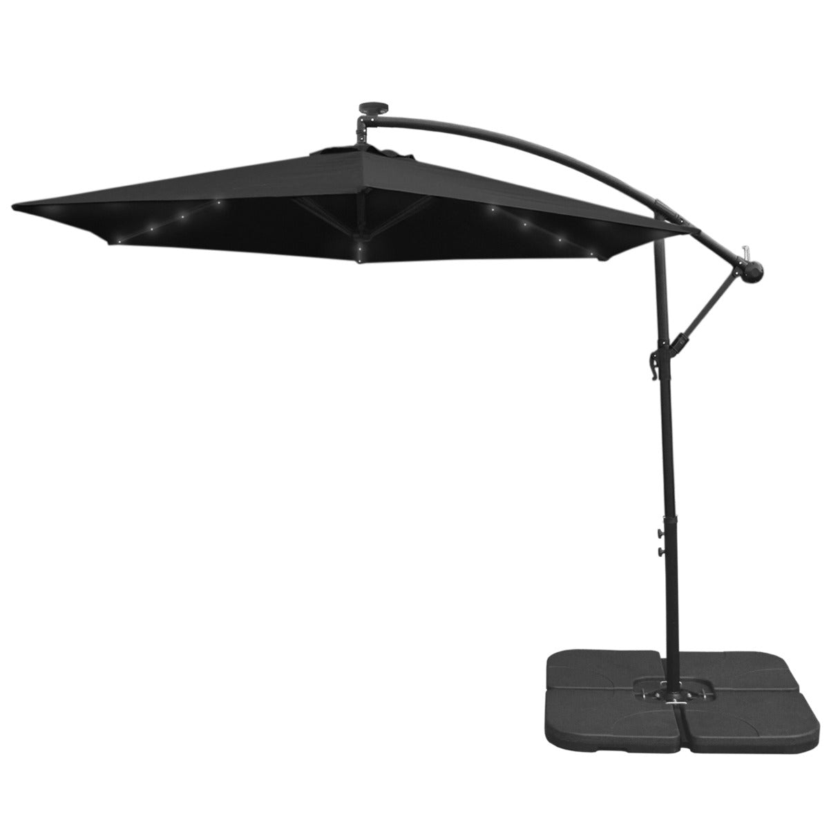 Guarda-sol Cantilever 3m com Luzes LED e Base Quadrada - Preto