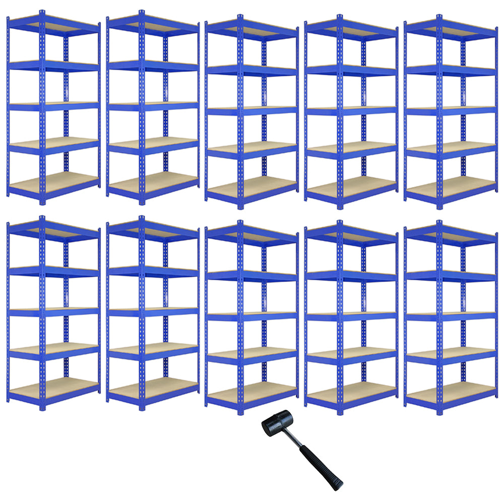 10 x prateleiras de metal Q-Rax, azuis, 120 x 50 x 180 cm