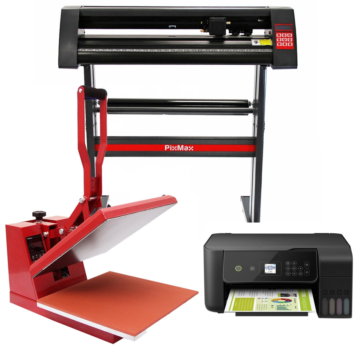 Kit plotter de corte de vinil PixMax, impressora e prensa de 38 cm