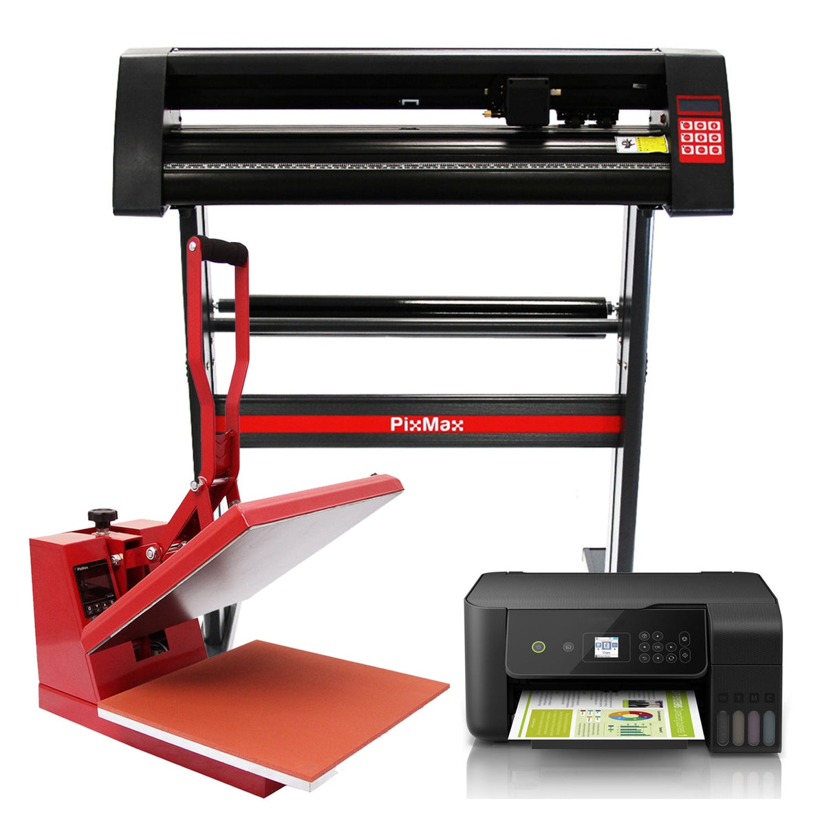 Kit plotter de corte de vinil PixMax, impressora e prensa de 38 cm