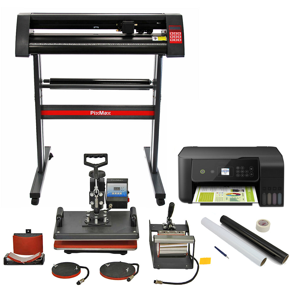 Kit plotter de corte de vinil, prensas térmicas PixMax 5 em 1 e pacote de impressora e casamento