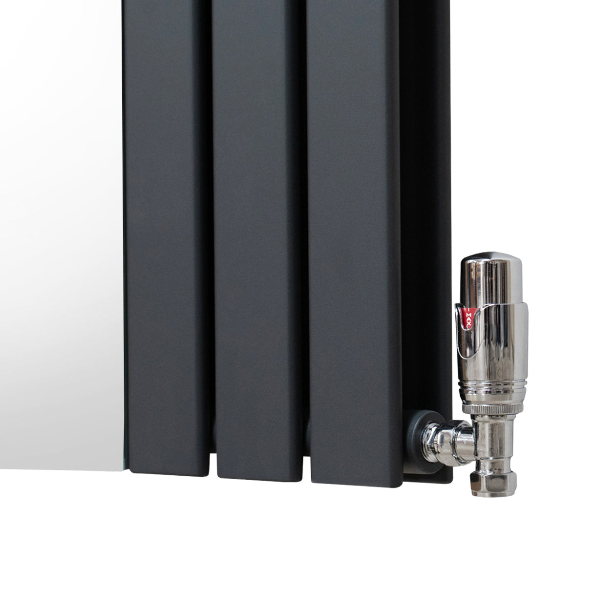 Radiador plano TVR com espelho e válvulas cromadas - 1800 mm x 425 mm - Cinza antracite