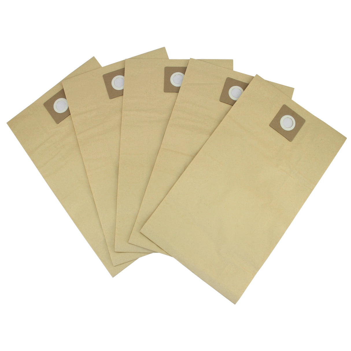 Pacote com 5 sacos de pó para aspirador MAXBLAST, em papel kraft marrom, com fecho circular e textura lisa, ideal para limpeza eficiente