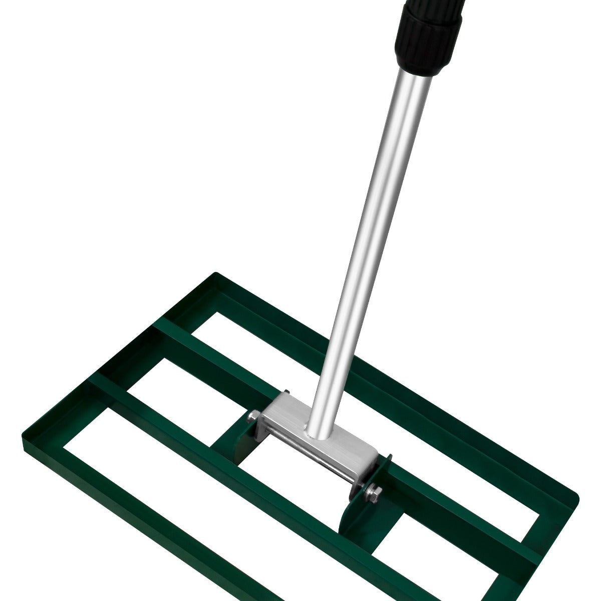 Ancinho de nivelamento de gramado T-Mech, 50 cm, com estrutura verde e cabo de alumínio, ideal para jardinagem e manutenção de gramados