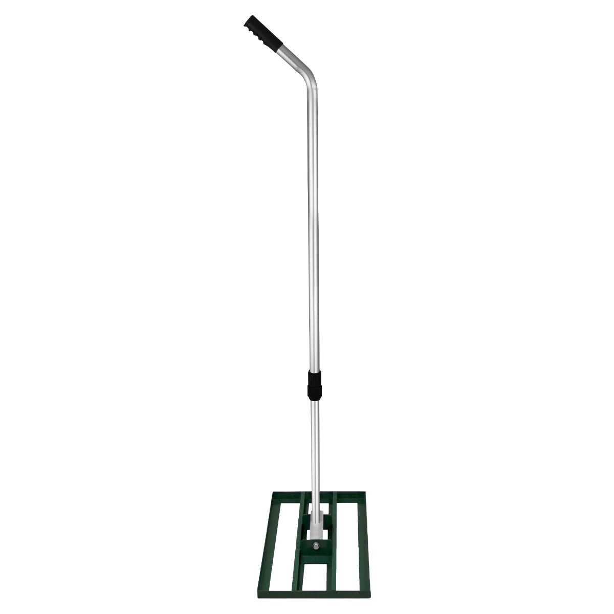 Ancinho de gramado T-Mech de 50 cm, com estrutura metálica verde e cabo longo, ideal para nivelar e alisar o solo do jardim