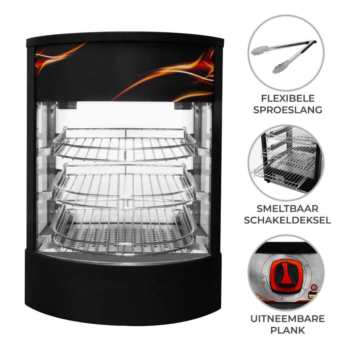 Vitrine comercial de pizza quente