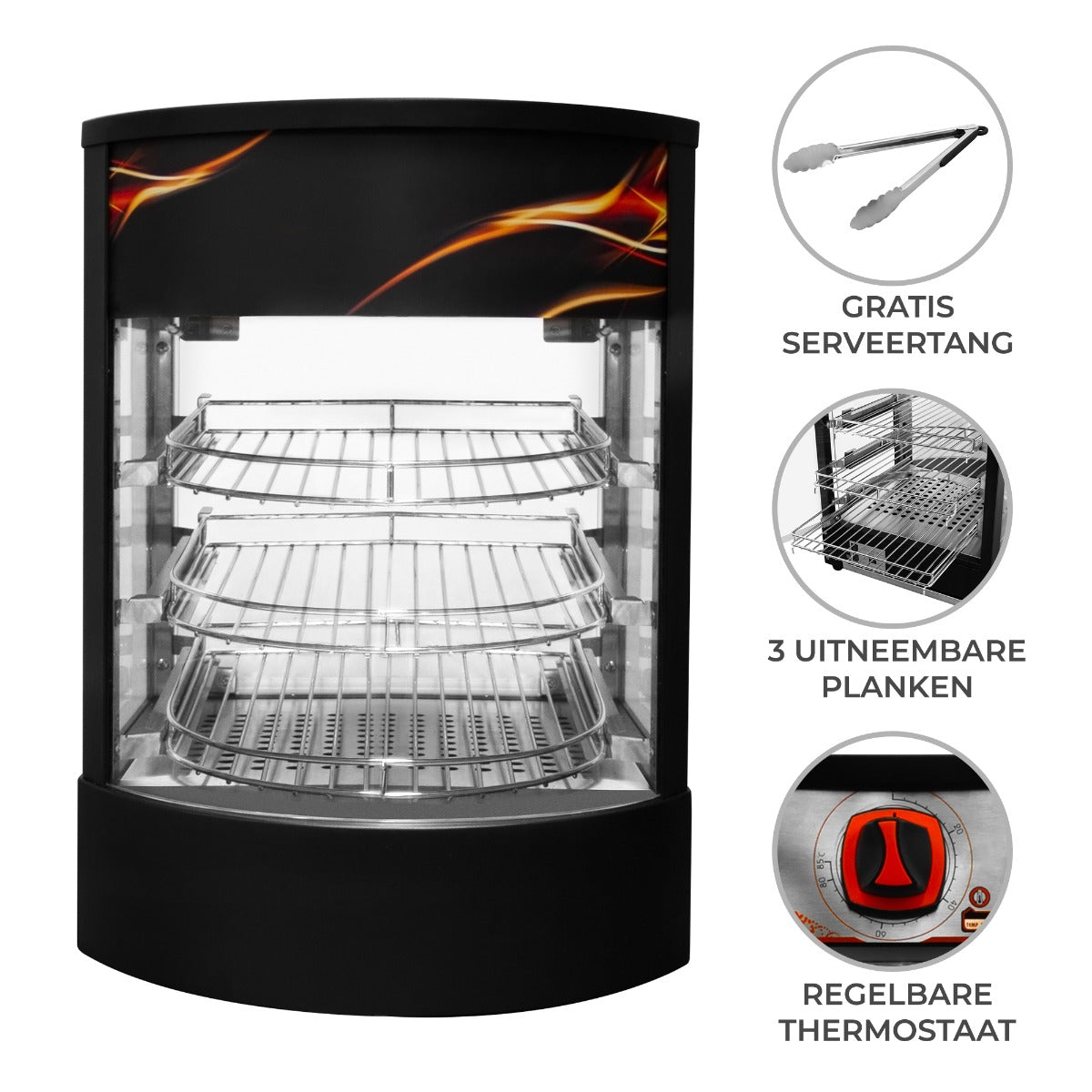 Vitrine comercial de pizza quente