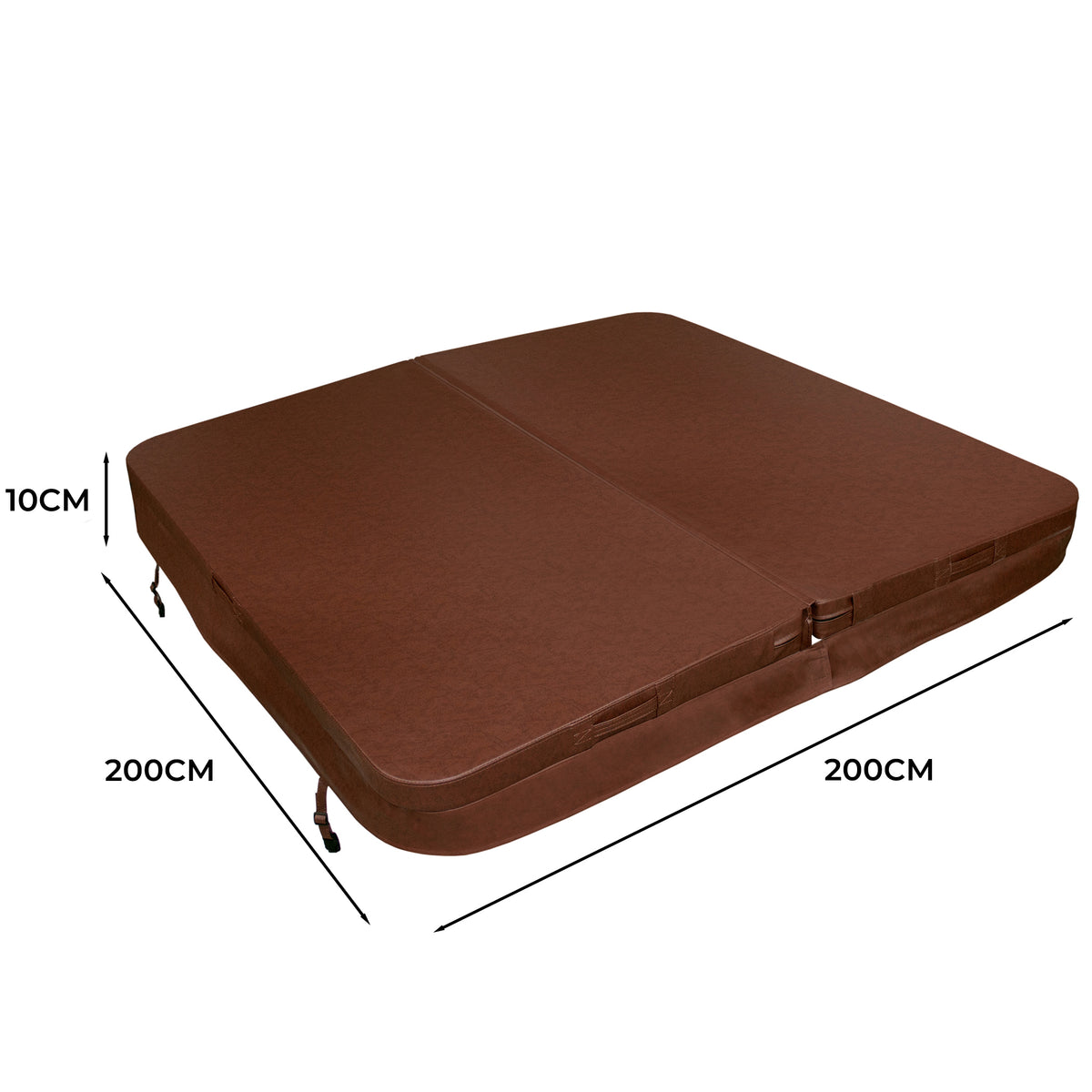 Cobertura castanha para jacuzzi, 2m x 2m, com textura resistente e zíper, ideal para proteção e isolamento térmico