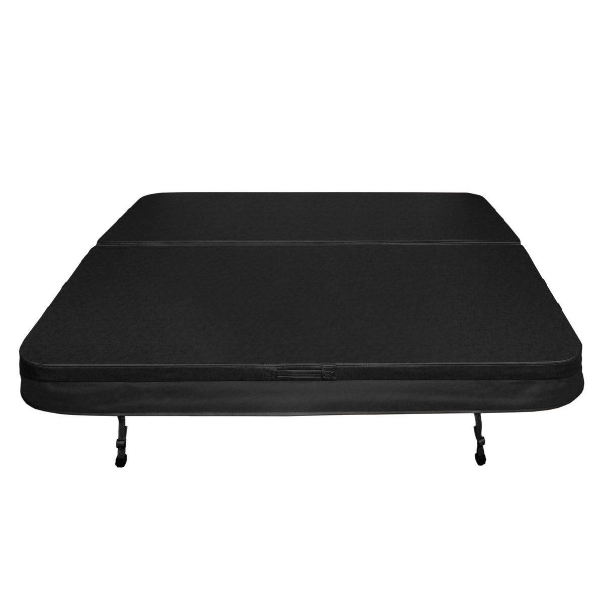 Cobertura preta para jacuzzi, 2,1m x 2,1m, com superfície lisa e textura resistente, ideal para proteção e isolamento térmico