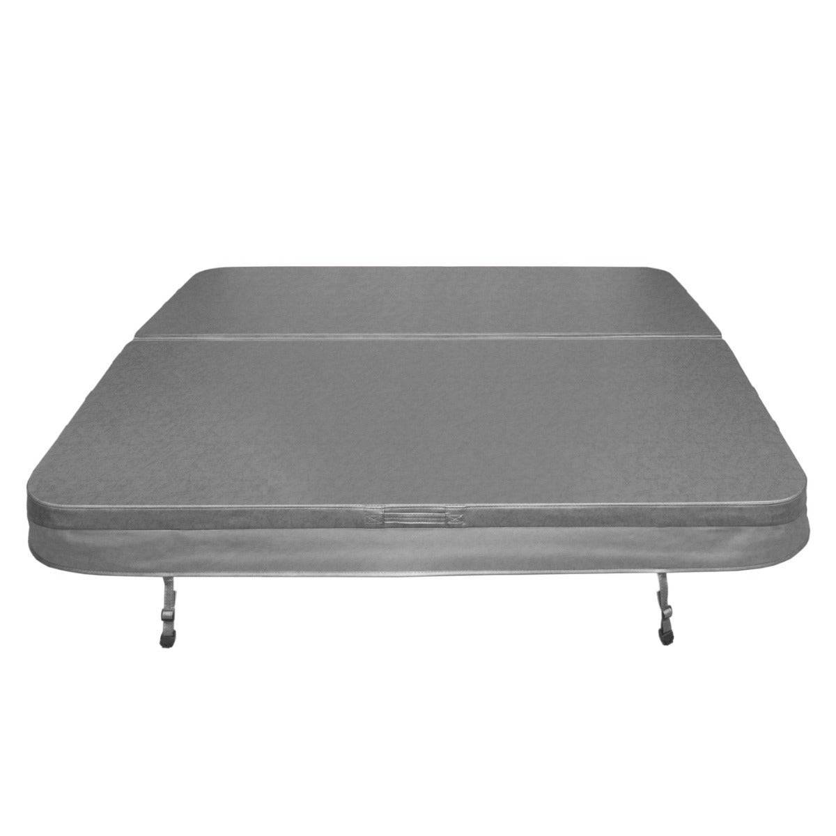 Cobertura cinza para jacuzzi, medindo 2,1m x 2,1m, com superfície lisa e resistente, ideal para proteção e isolamento térmico