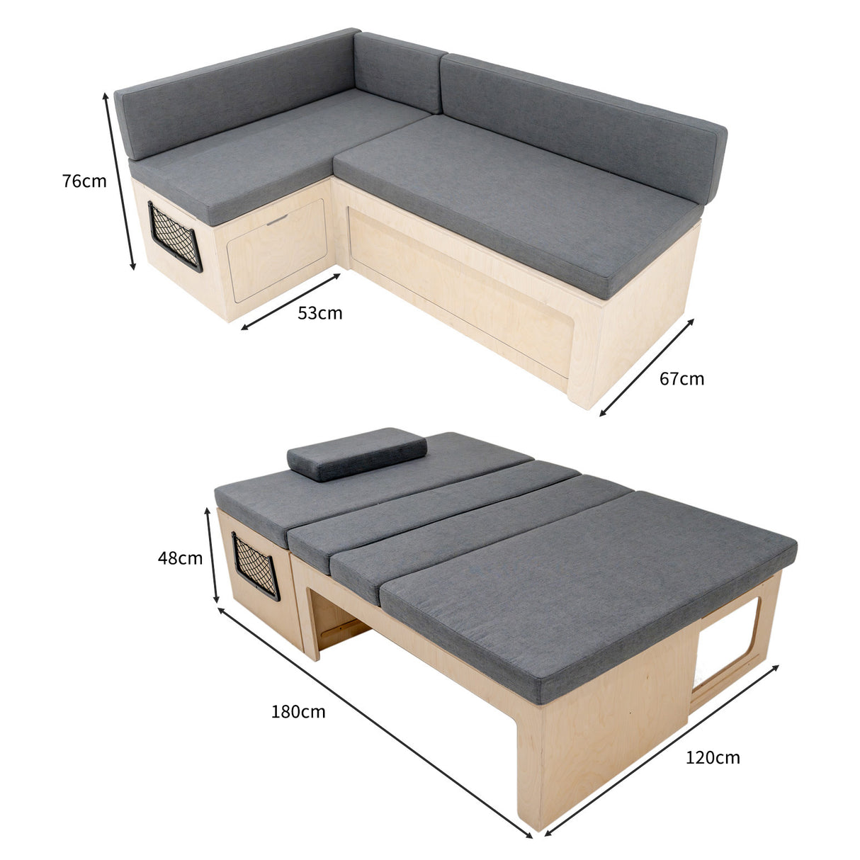 Sofá-Cama em forma de L para Furgoneta/ Camper/ Autocaravana