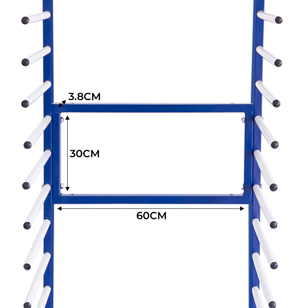Conector de 2 vias azul para carrinho de secagem, com medidas de 60cm x 30cm, ideal para separação de itens durante o secagem
