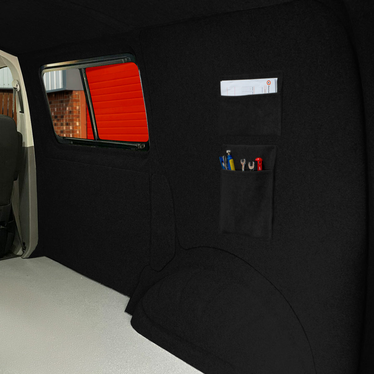 Forro de carpete preto para van, bolsas de armazenamento e cola adesiva