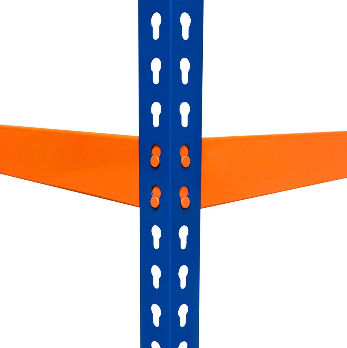 Prateleira adicional S-Rax de 150 cm x 60 cm com estrutura azul e prateleiras laranjas, ideal para organização e armazenamento