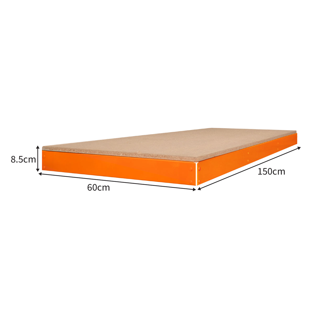 Prateleira adicional S-Rax em laranja, 150 cm x 60 cm, com superfície de MDF, ideal para organização e armazenamento em bancadas