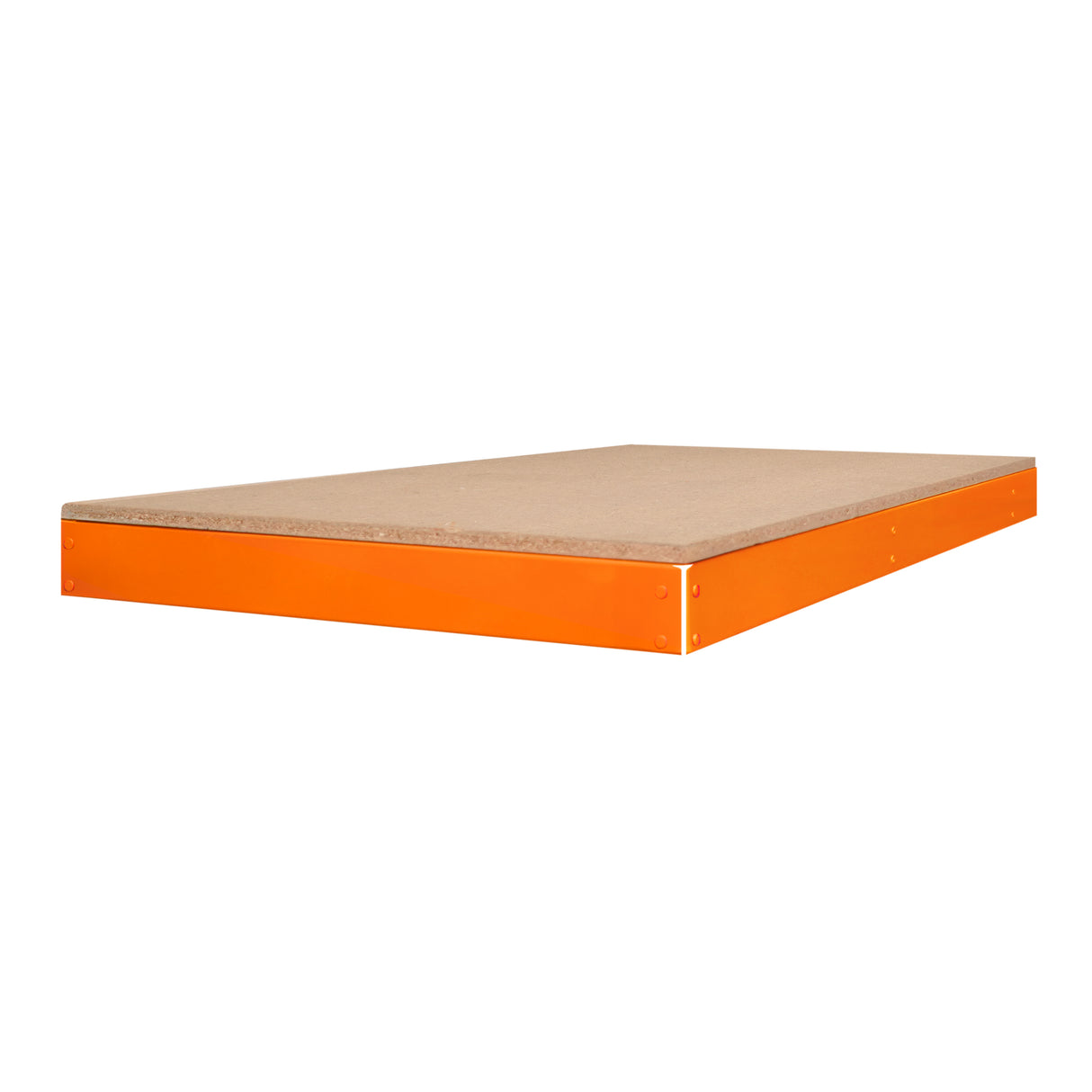 Prateleira adicional S-Rax em madeira com acabamento em laranja, medindo 120 cm x 60 cm, ideal para organização de espaços comerciais