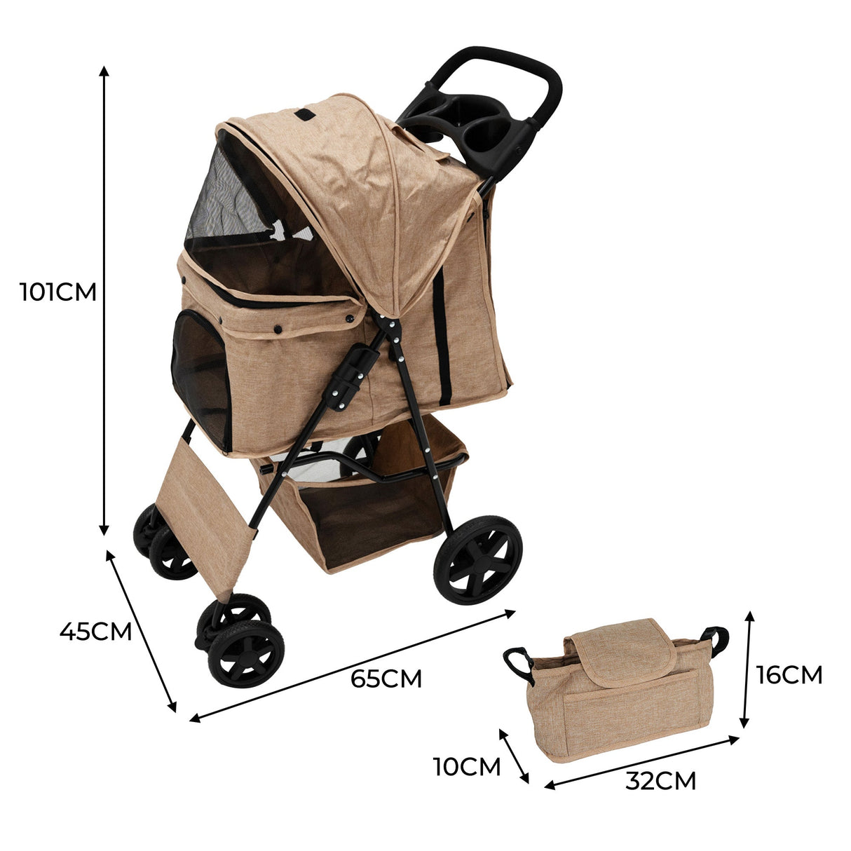 Carruagem Bege para Pet e Caddy Bag