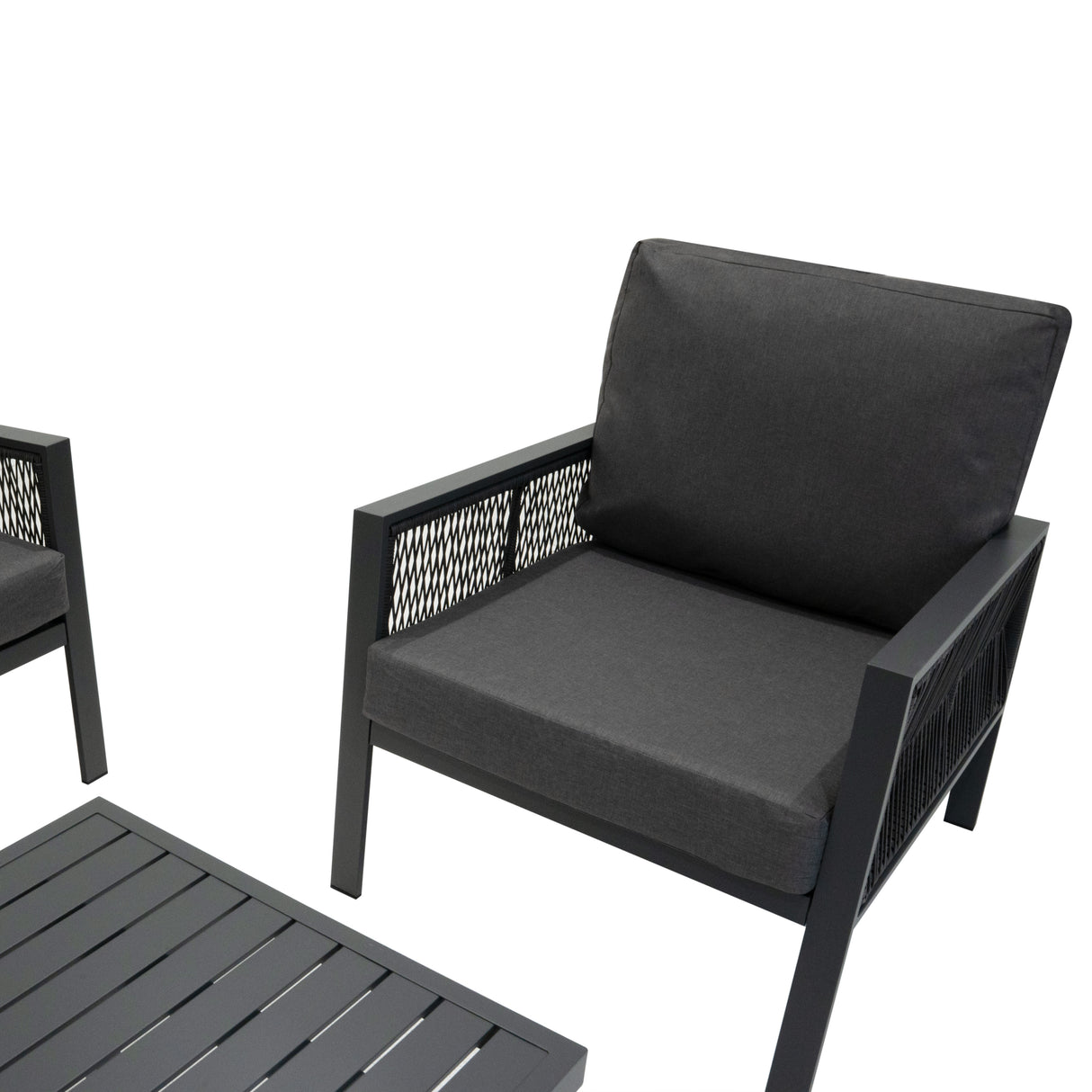 Conjunto de jardim de alumínio - 5 lugares (4 peças) | Cinza