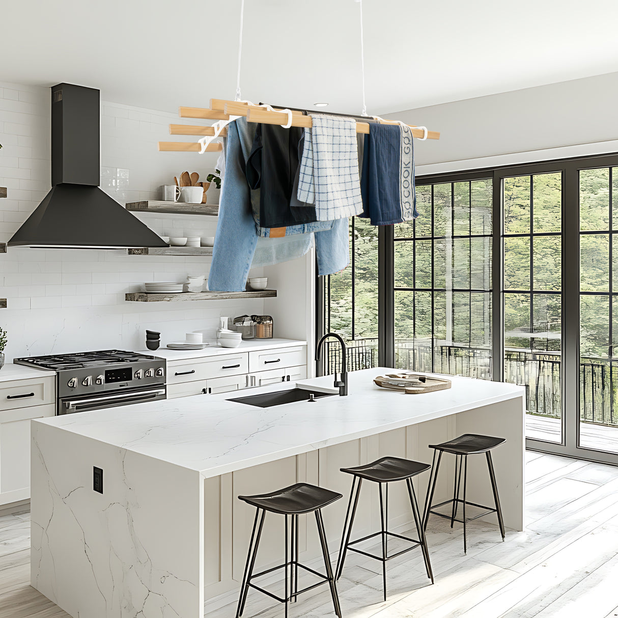 Varal de teto com polia para roupas - Branco - 0,9 m