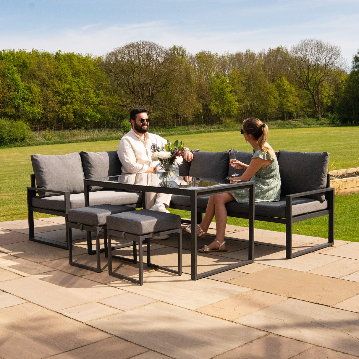 Sofá de canto exterior em alumínio de 7 lugares - Cinza Antracite