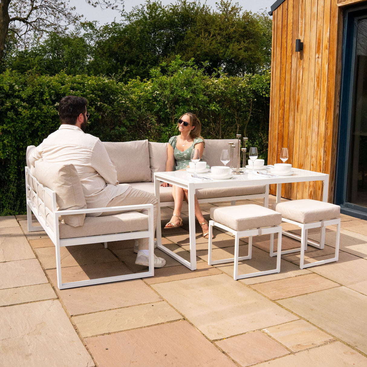 Sofá de canto exterior em alumínio de 7 lugares - Branco