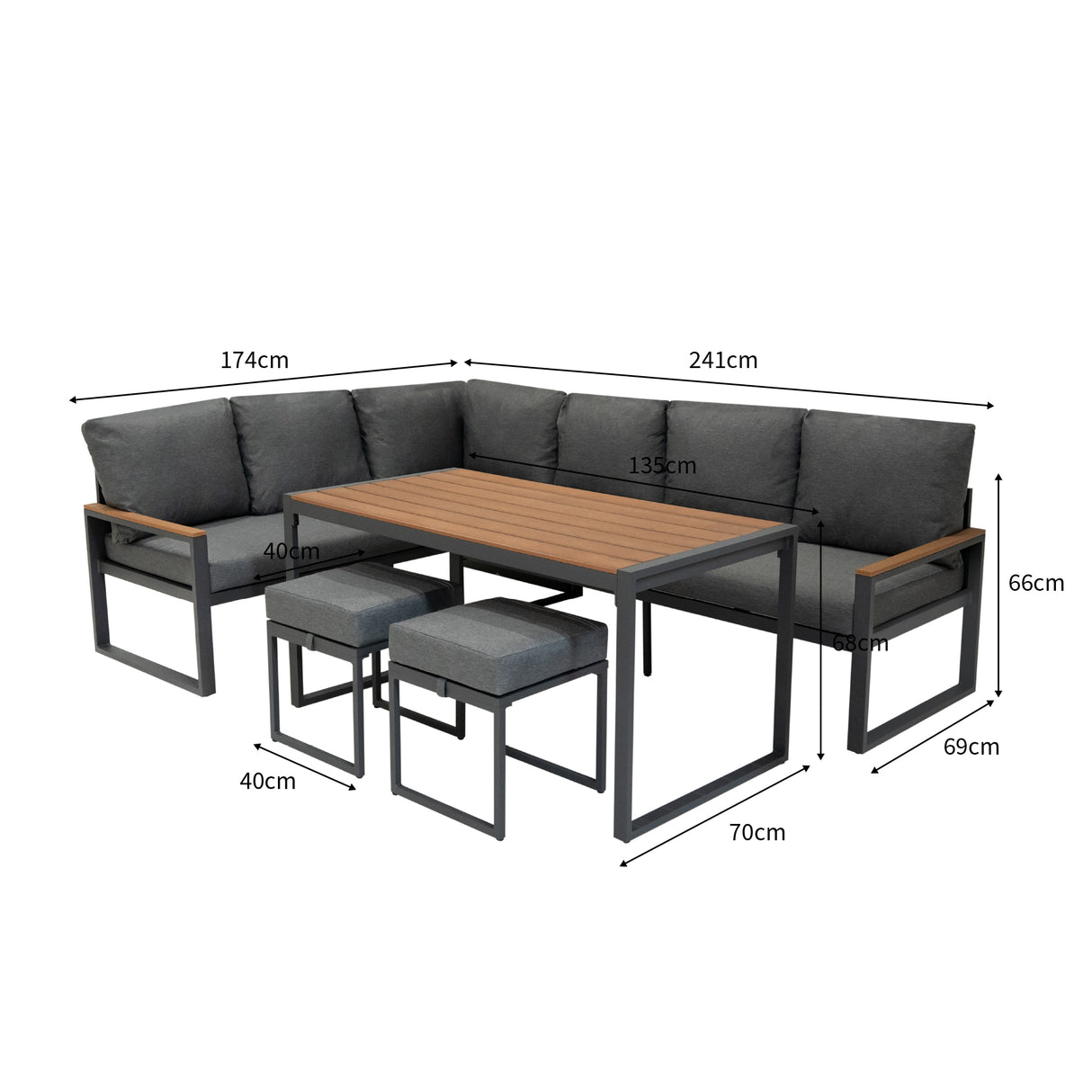 Sofá de canto exterior em alumínio de 7 lugares - Efeito madeira