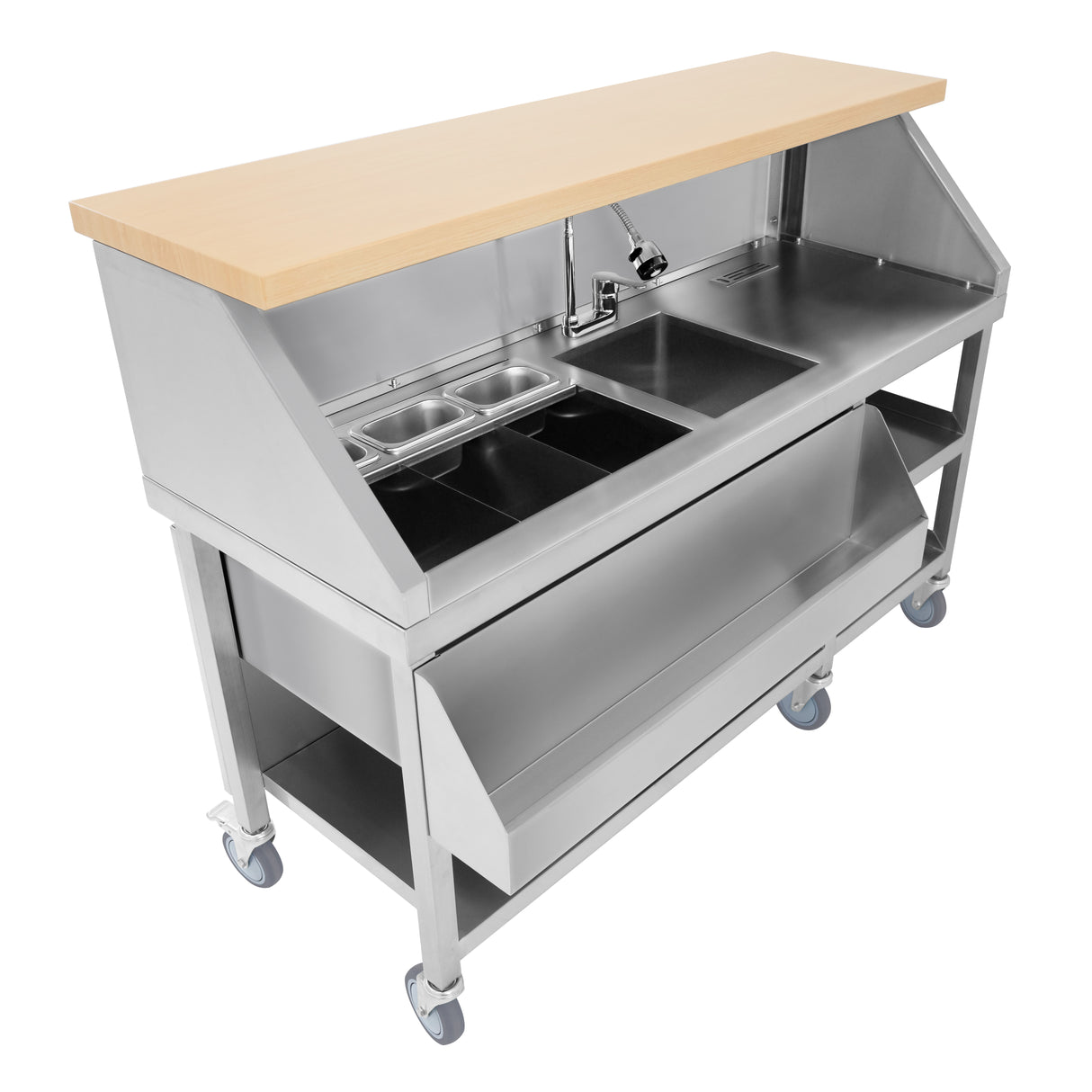 Estação de Bar Móvel em Aço Inoxidável – Efeito Madeira