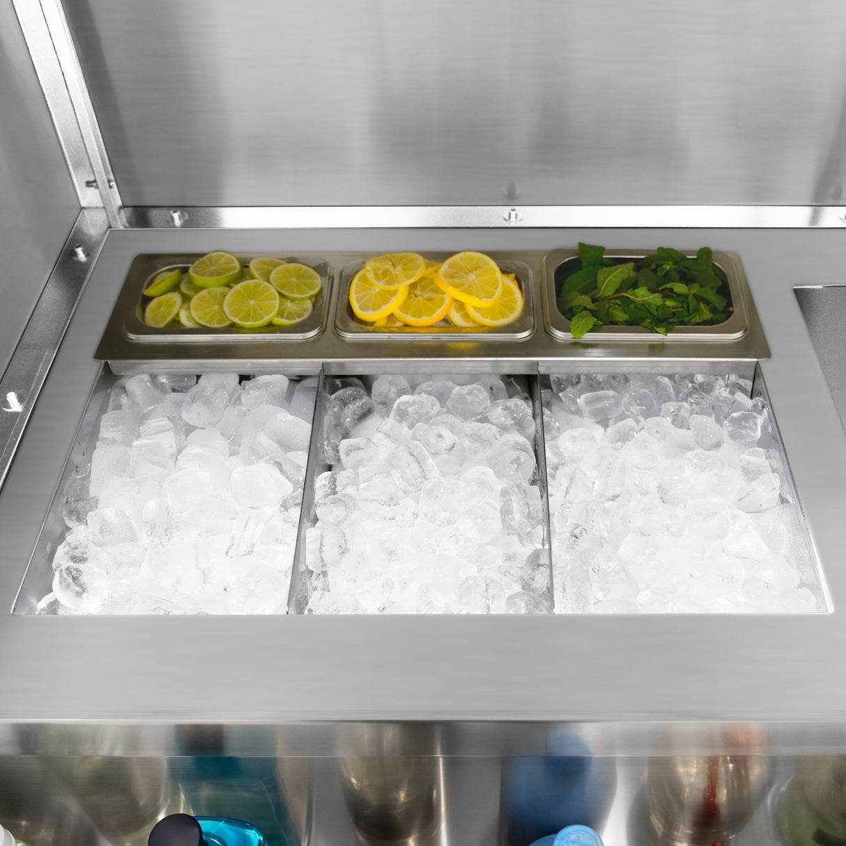 Estação de Bar Móvel em Aço Inoxidável – Efeito Madeira