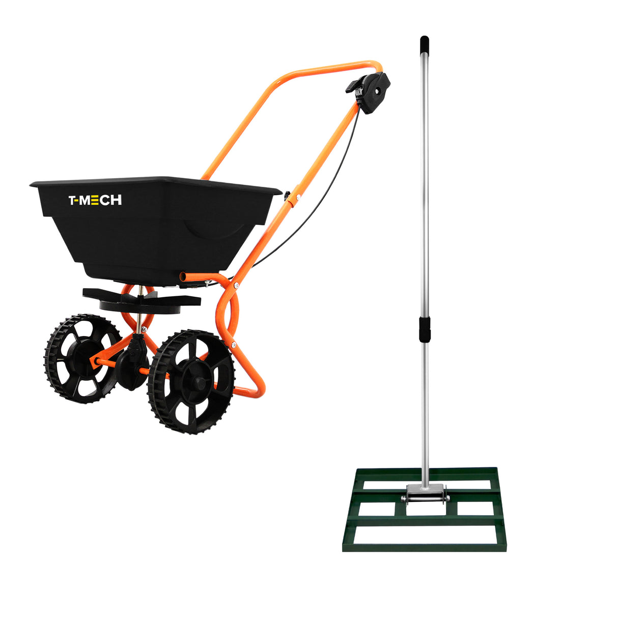 Nivelador de relvado T-Mech 50cm (verde) e Espalhador rotativo
