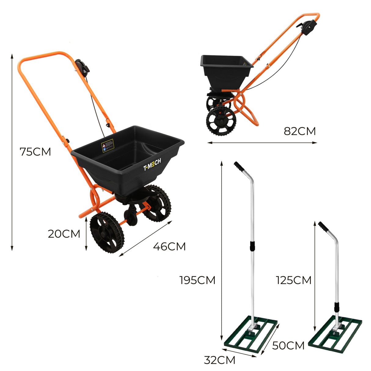 Nivelador de relvado T-Mech 50cm (verde) e Espalhador rotativo