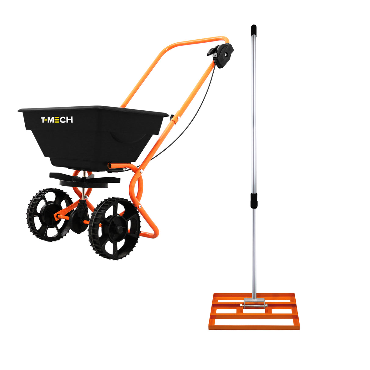 Nivelador de relvado T-Mech 50cm (laranja) e Espalhador rotativo
