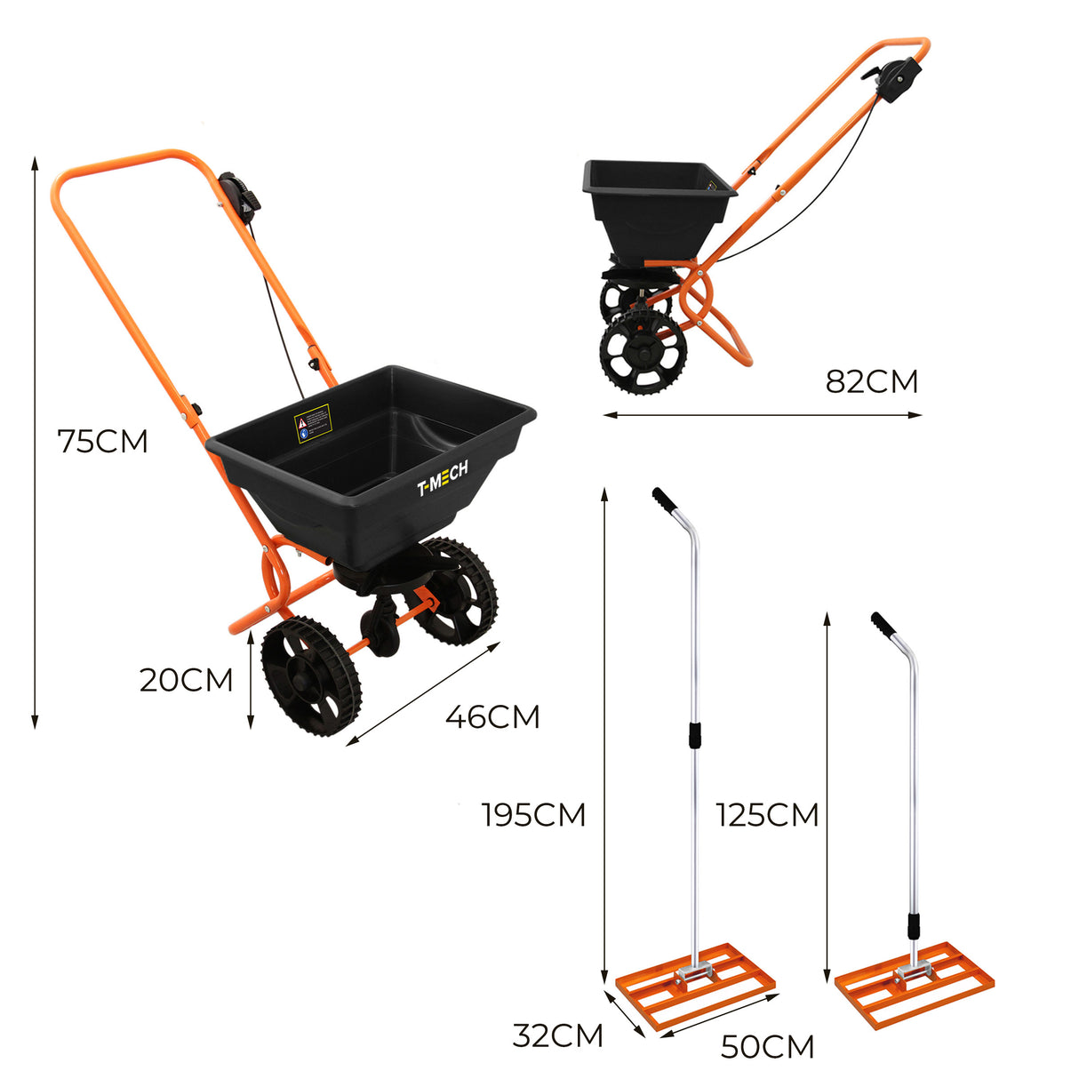 Nivelador de relvado T-Mech 50cm (laranja) e Espalhador rotativo
