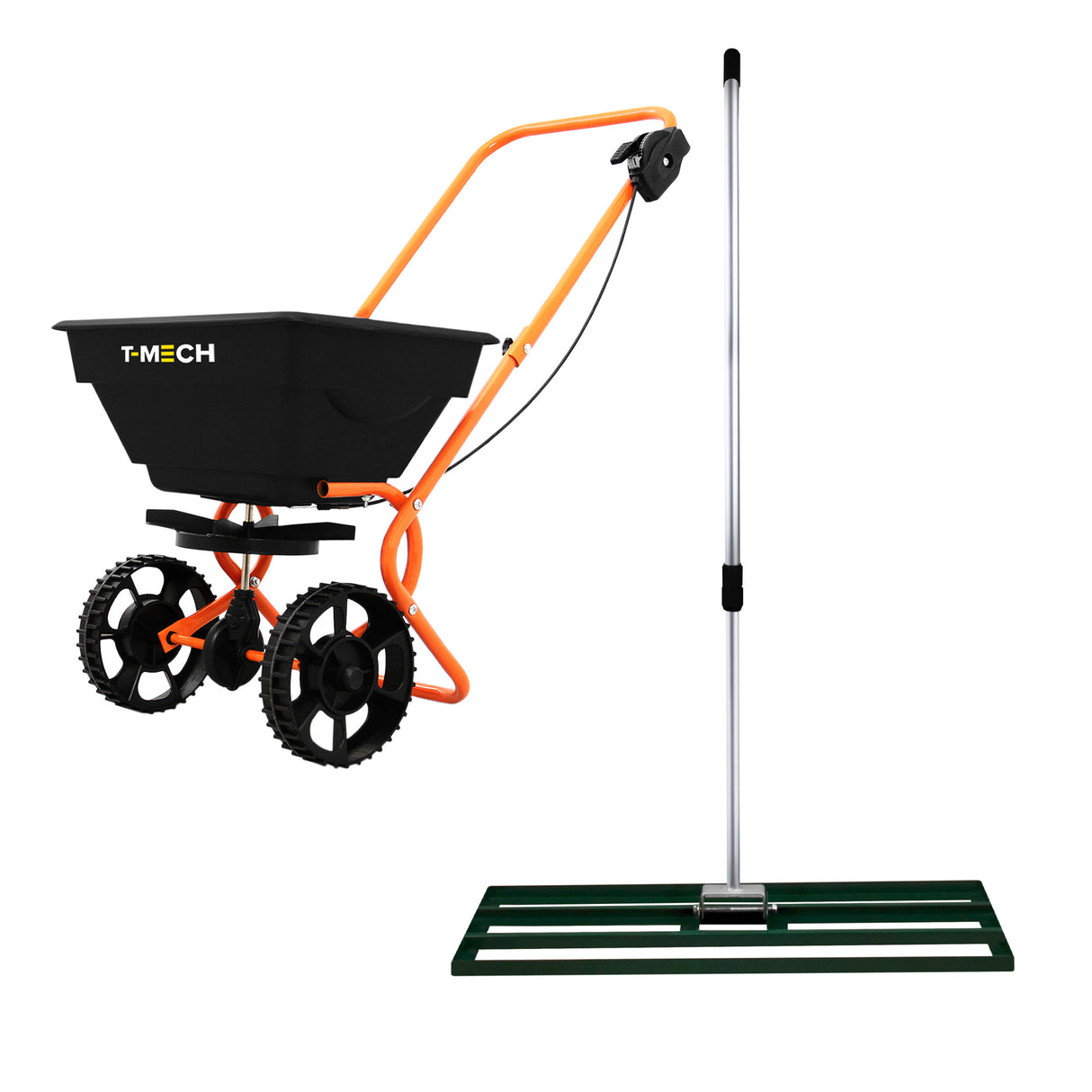 Nivelador de relvado T-Mech 100cm (Verde) e Espalhador rotativo