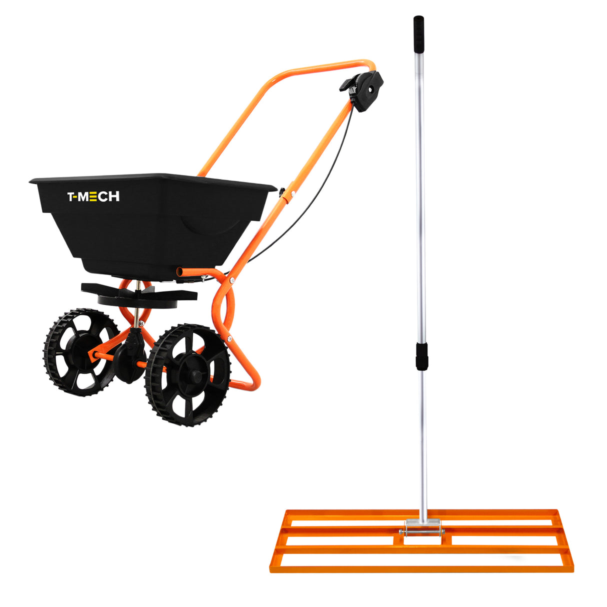 Nivelador de relvado T-Mech 100cm (laranja) e Espalhador rotativo