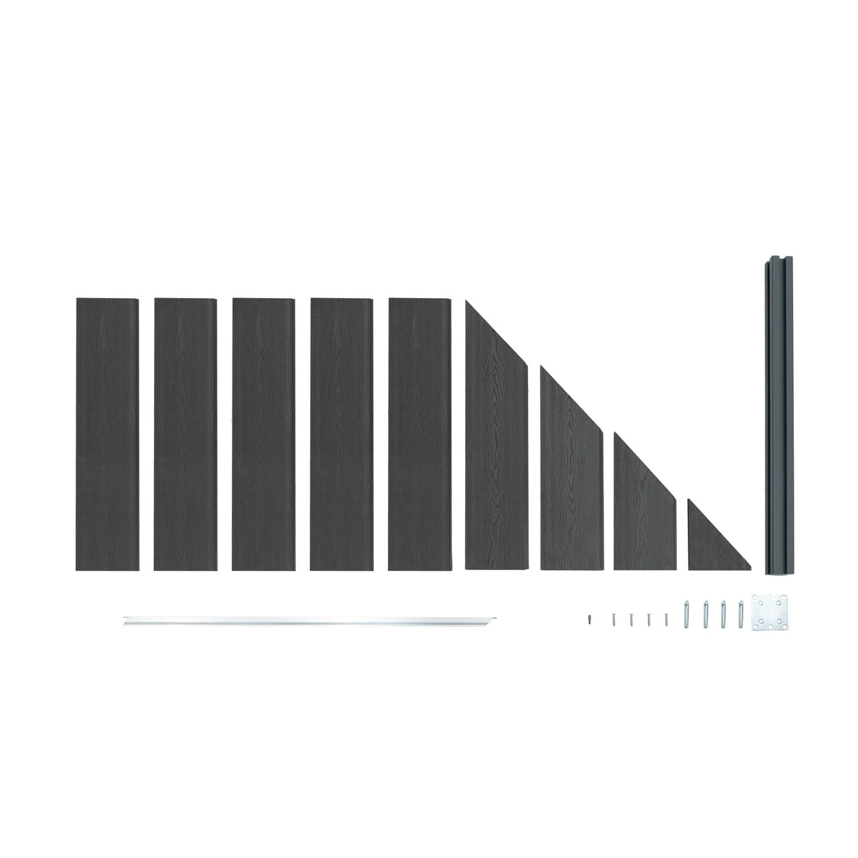 Vedação de Exterior em WPC e Alumínio – 1 Painel Oblíquo + 1 Poste | Cinza