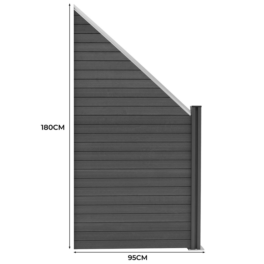Vedação de Exterior em WPC e Alumínio – 1 Painel Oblíquo + 1 Poste | Cinza