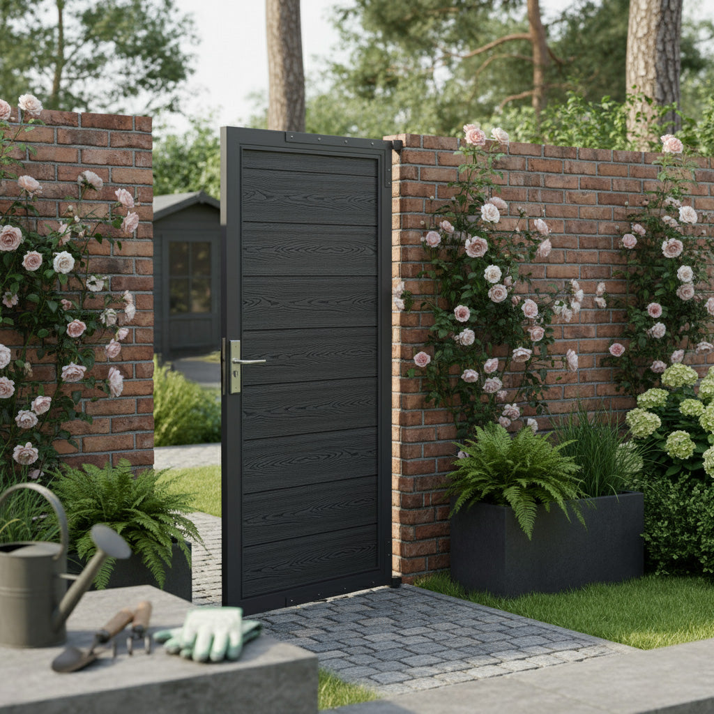 Portão de Vedação Exterior em WPC e Alumínio | Cinza