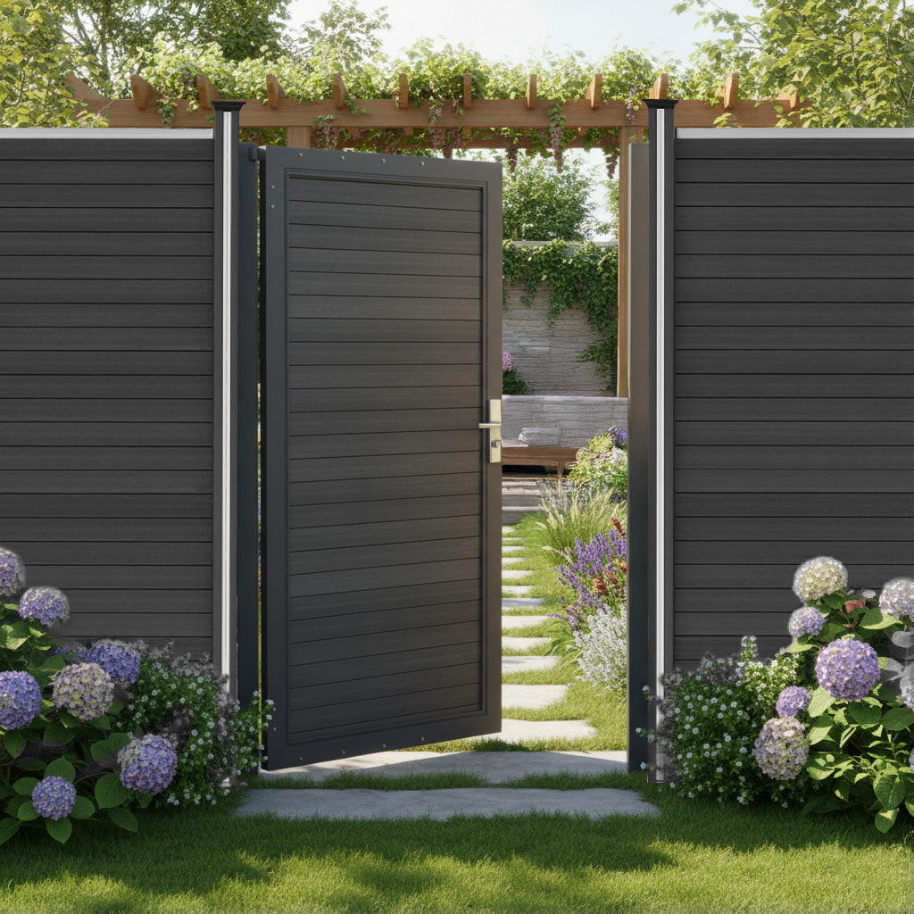 Portão de Vedação Exterior em WPC e Alumínio | Cinza