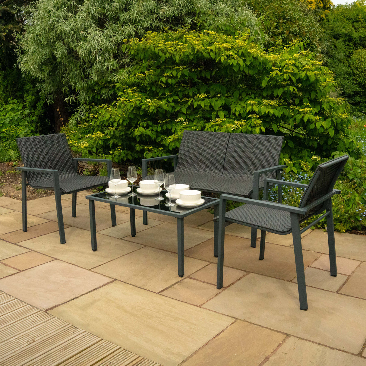 Conjunto de Móveis de Pátio de Ratã - Preto