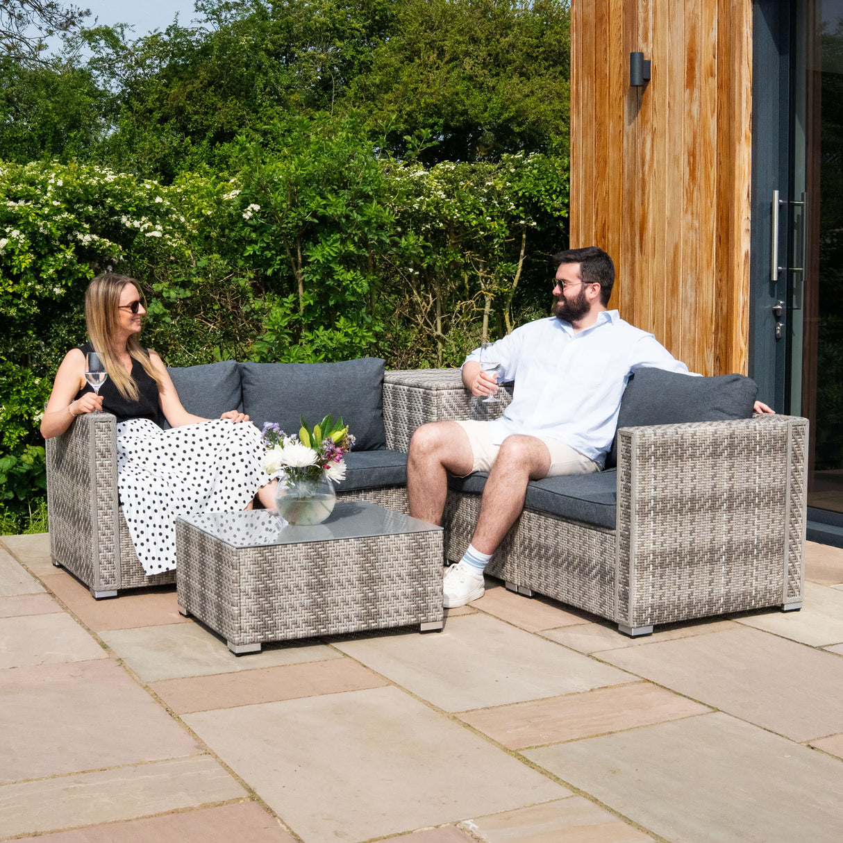 Conjunto Modular de Móveis de Pátio de Ratã - Cinza | 6 Peças