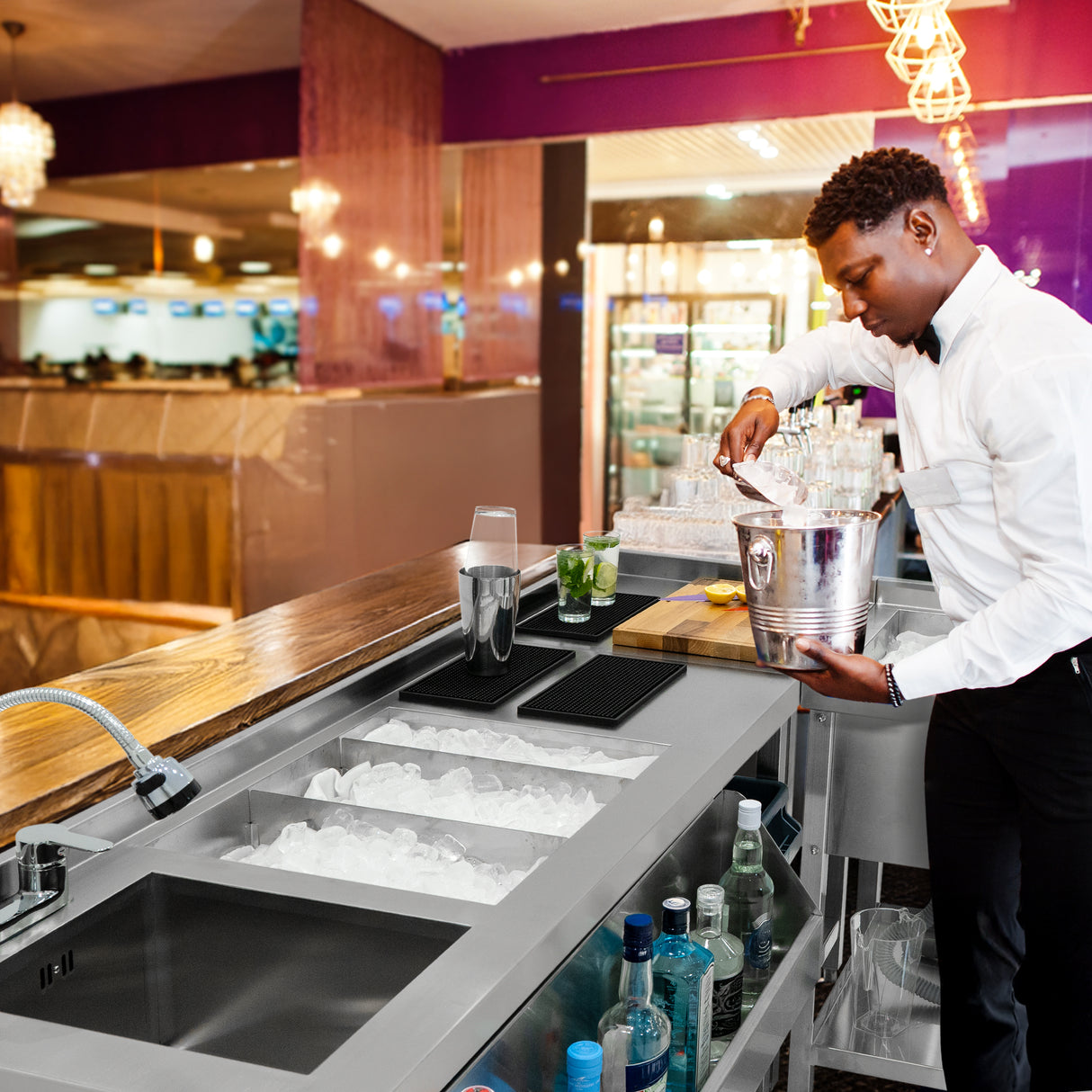 Pack de Estação de Bar - Estação de Bar para Coquetéis com Unidade de Poço de Gelo e Unidade Modular de Canto