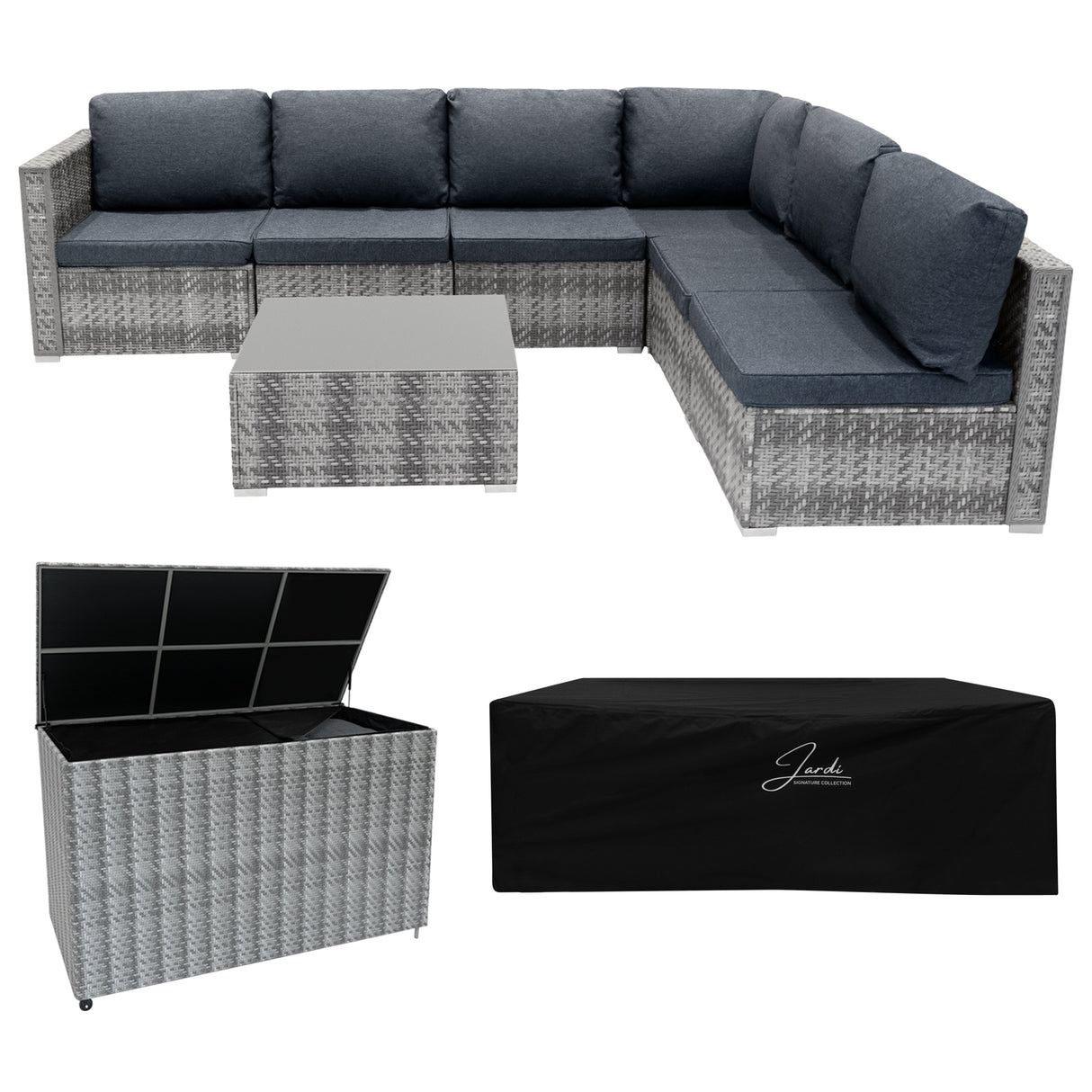 Conjunto Modular de Ratán (7 peças) com Caixa de Armazenamento 996L (Cinza)