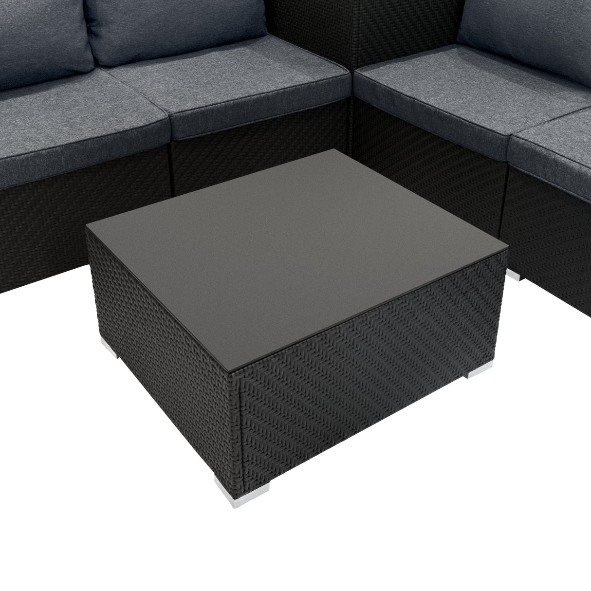 Conjunto Modular de Ratán (6 peças) com Caixa de Armazenamento 700L (Preto)