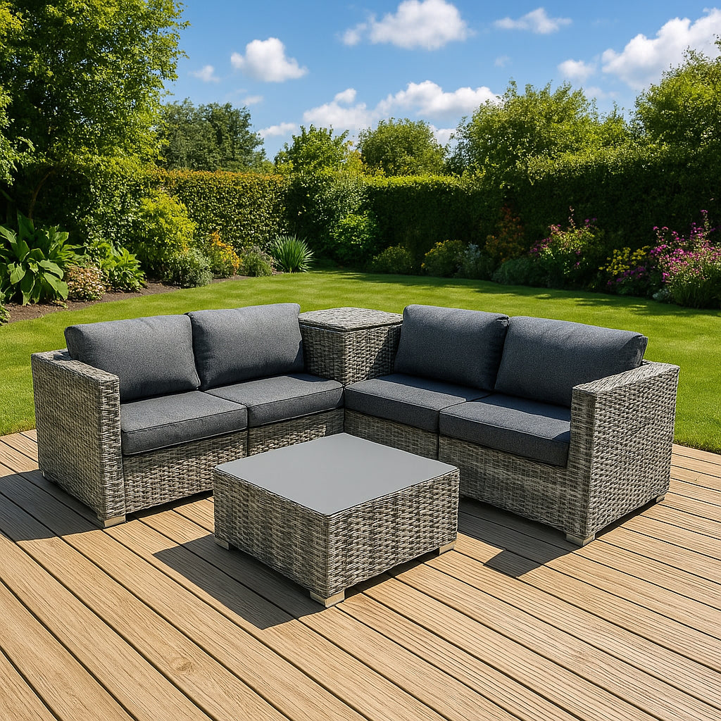 Conjunto Modular de Ratán (6 peças) com Caixa de Armazenamento 996L (Cinza)