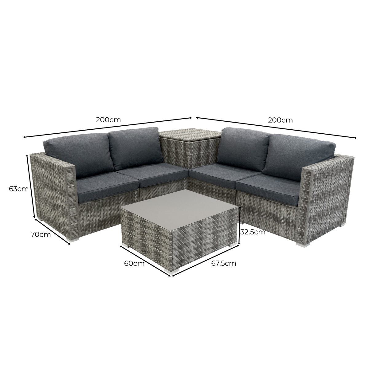Conjunto Modular de Ratán (6 peças) com Caixa de Armazenamento 996L (Cinza)