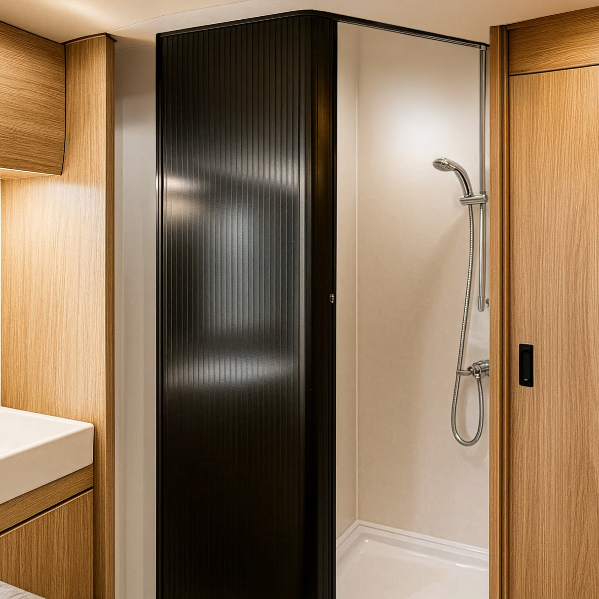 Porta de Chuveiro Enrolável para Autocaravana – Preto